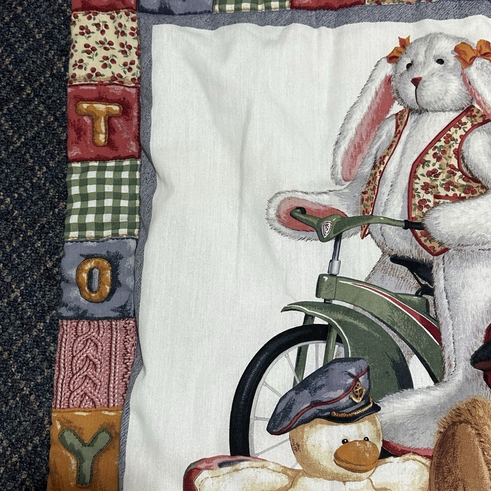 Hand Quilted Blue Jean Teddy Bear Toys Blocks Quilt Baby Blanket Wall Hanging - Picture 5 of 7